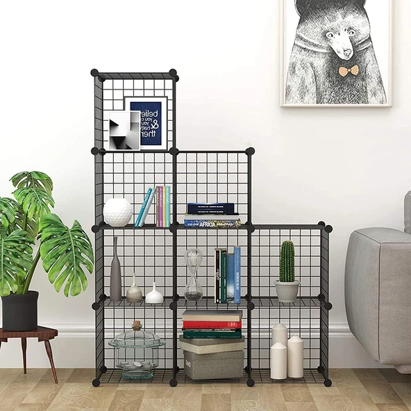 9 Bölmeli Tel Küp Çok Amaçlı Organizer Raf Siyah 33cm Mutfak, Oyuncak, Kiler, Depolama Rafı - 3