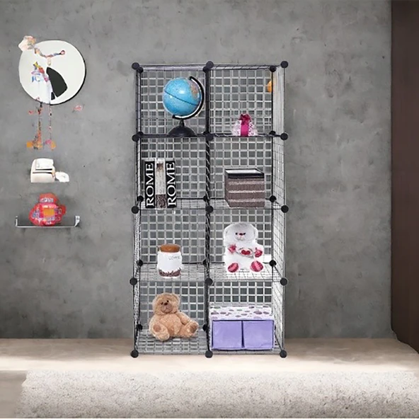 8 Bölmeli Tel Küp Çok Amaçlı Organizer Raf Siyah 33cm Mutfak, Oyuncak, Kiler, Depolama Rafı - 8