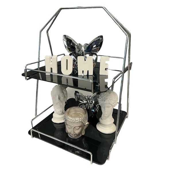 2 Katlı Üçgen Siyah Metal Banyo, Mutfak, Makyaj Organizatörü - Model 3 - 2