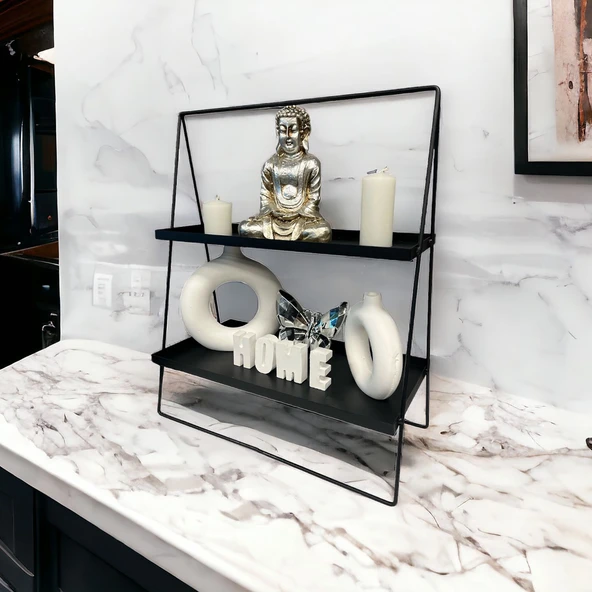 2 Katlı Üçgen Siyah Metal Banyo, Mutfak, Makyaj Organizatörü - Model 2 - 7