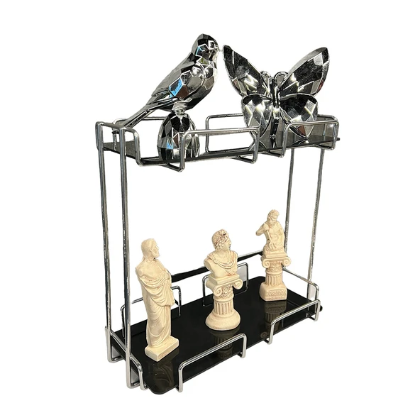 2 Katlı 28x14 Gümüş Banyo ve Kozmetik Düzenleyici - Çift Katlı Sunum ve Servis Tepsisi - 17