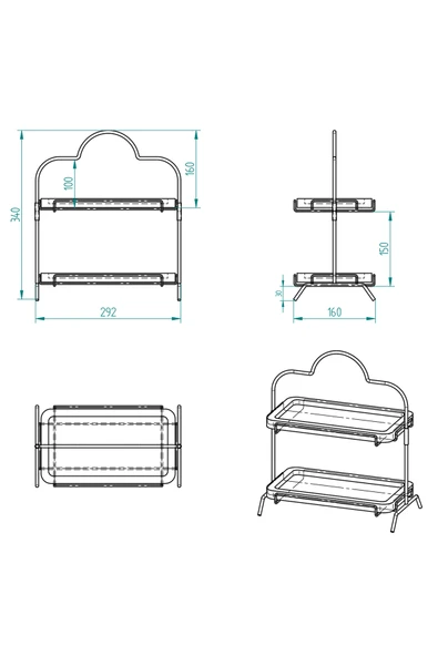 2 Katlı Ahşap Zeminliı 15x27cm Metal Standlı Ahşap Sunum Standı – İkram ve Servis İçin Model 1 Siyah