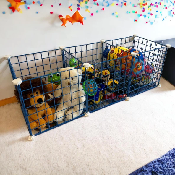 3 Bölmeli Tel Küp Çok Amaçlı Organizer Raf Mavi 33cm Mutfak, Oyuncak, Kiler, Depolama Rafı - 6