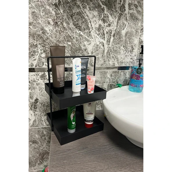 20x20 Siyah Tezgahüstü Mutfak ve Banyo Iki Katlı Organizer - 8