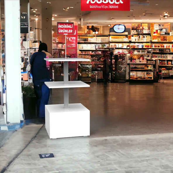 İNDİRİM 3 Raflı 50x50 Ahşap Beyaz Orta Alan Standı - 4