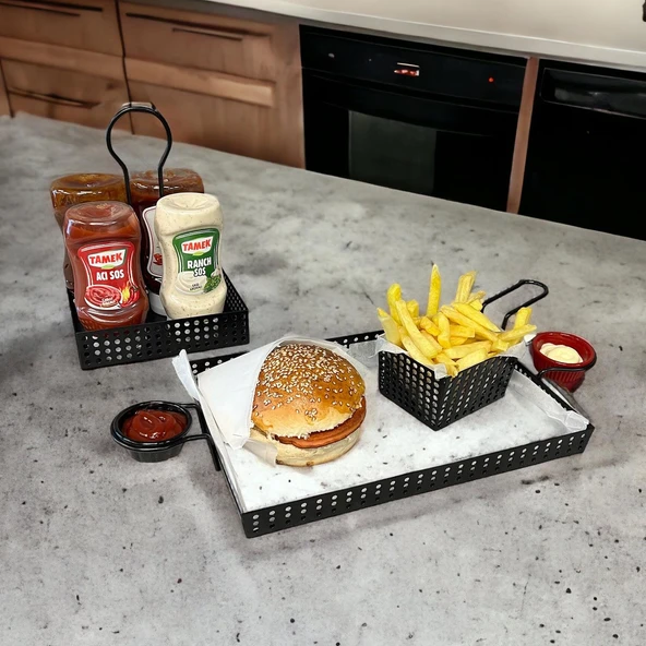 Metal Cafe Sunum Tepsisi - Hamburger ve Fast Food Servis İçin Model-1 - 5