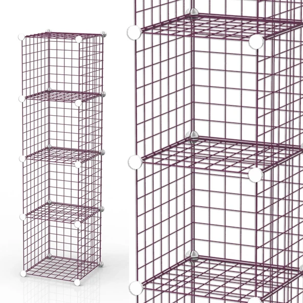 4 Bölmeli Tel Küp Çok Amaçlı Organizer Raf Pembe 33cm Mutfak, Oyuncak, Kiler, Depolama Rafı - 3