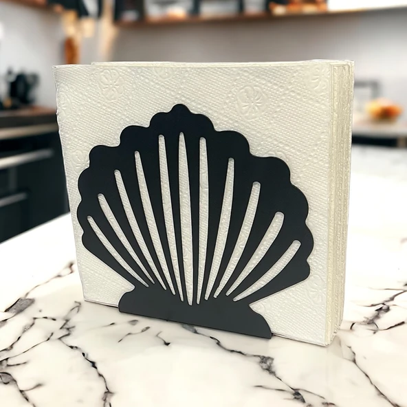 İstiridye Temalı Siyah Metal Peçetelik - Resim 3