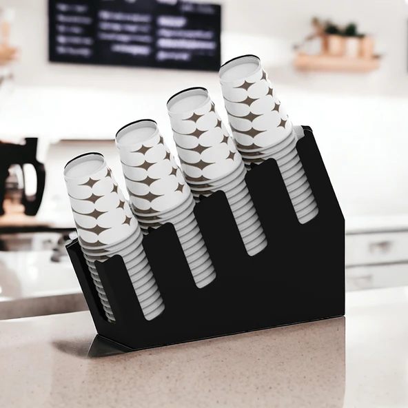 4 Bölmeli Kademeli Karton Bardak Standı Karton Bardaklık - 16 oz Bardak Uyumlu - 6