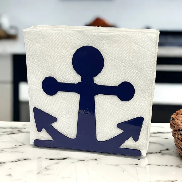 Çapa Temalı Mavi Metal Peçetelik