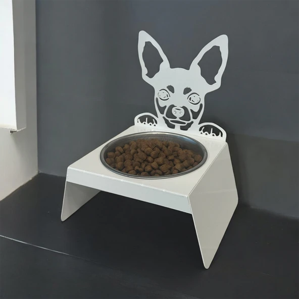 Sevimli Köpek Tasarımlı, Ergonomik Beyaz Kedi ve Köpek Mama ve Su Kabı Tekli Small Model – Paslanmaz Çelik, Dayanıklı Malzeme