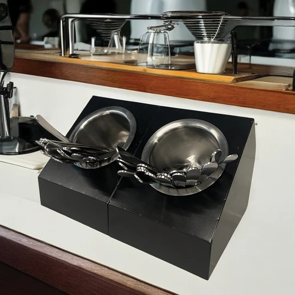 Endüstriyel Tarz 2'li Tek Yuvalı Metal Mutfak Düzenleyici ve Paslanmaz Çelik Kaseli Çatal Bıçak Kaşık Tutucu  Ve Pipetlik Karıştırıcı Şeker Organizer - 4