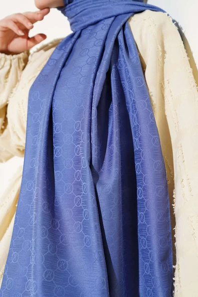 VS Desen Jakar Şal İndigo - Resim 4