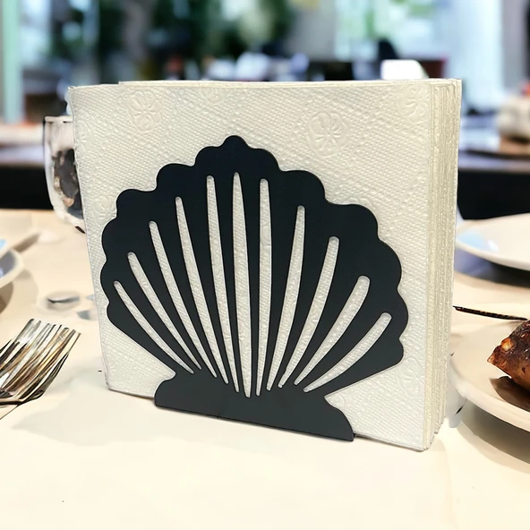 İstiridye Temalı Siyah Metal Peçetelik - Resim 6