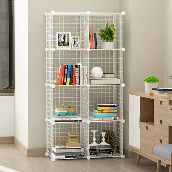 8 Bölmeli Tel Küp Çok Amaçlı Organizer Raf Beyaz 33cm Mutfak, Oyuncak, Kiler, Depolama Rafı - 3