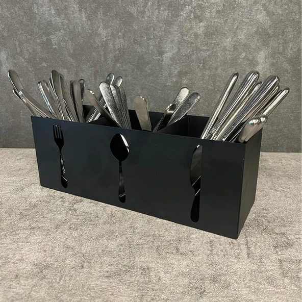 Ev & Endüstriyel Model Çatal Kaşık Bıçaklık Standı Siyah - 2