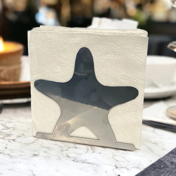 Deniz Yıldızı Temalı Gümüş Metal Peçetelik - 5