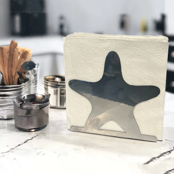 Deniz Yıldızı Temalı Gümüş Metal Peçetelik - 3