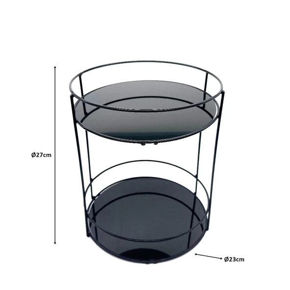 2 Katlı Banyo, Kozmetik Düzenleyici, Takı Standı, Organizer ve Çok Amaçlı Servis Sunum Tepsisi, İkramlık 23CM SİYAH - 2