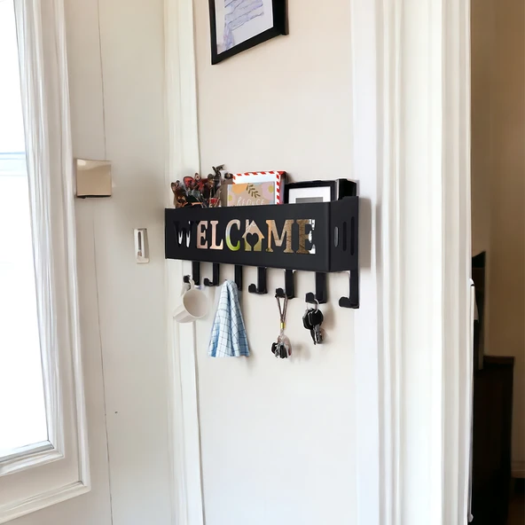 Welcome Temalı Siyah Raflı Anahtarlık - 4