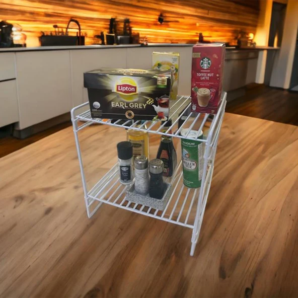 30x30 2 Kat Dekoratif Beyaz Tel Raf Demonte - 4