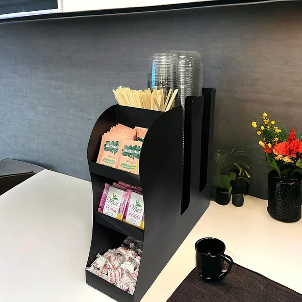 2 Bölmeli 16oz Bardak Uyumlu Çay, Kahve, Pipelik, Karıştırıcı, Karton Bardaklık Seti - 5