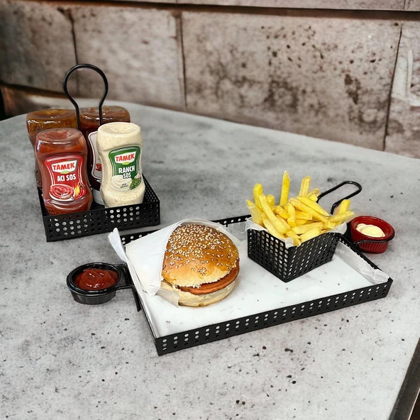 Metal Cafe Sunum Tepsisi - Hamburger ve Fast Food Servis İçin Model-1 - 2