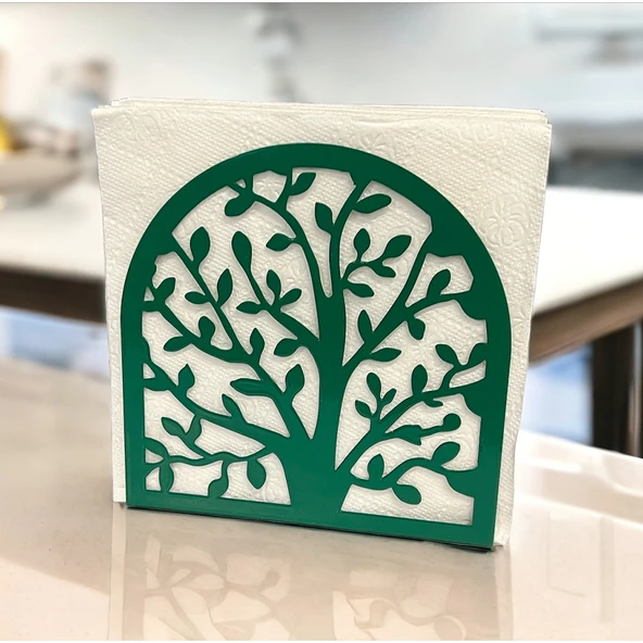 Hayat Ağacı Temalı Yeşil Metal Peçetelik - 8