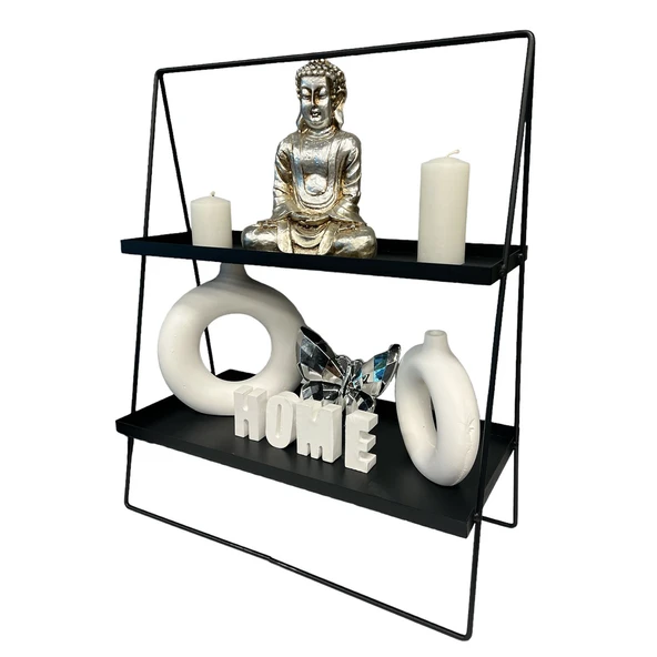 2 Katlı Üçgen Siyah Metal Banyo, Mutfak, Makyaj Organizatörü - Model 2 - 2