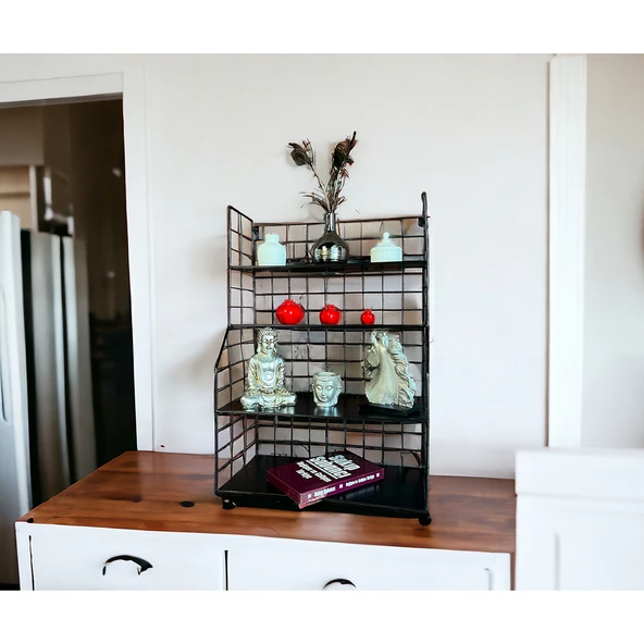 Modern Tasarım 4 Katlı Siyah Duvara Monte Dekoratif Raf - 9