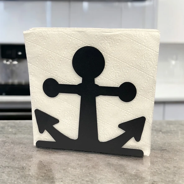 Çapa Temalı Siyah Metal Peçetelik ürün görseli 1