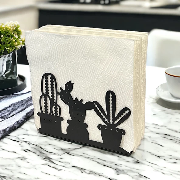 Kaktüs Temalı Siyah Metal Peçetelik - 6