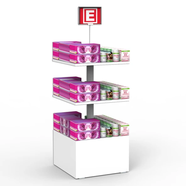 ECZANE 3 Raflı 50x50 Ahşap Beyaz Orta Alan Standı