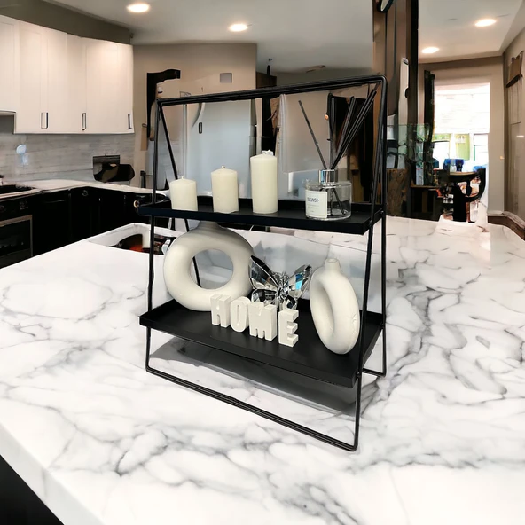 2 Katlı Üçgen Siyah Metal Banyo, Mutfak, Makyaj Organizatörü - Model 2 - 8