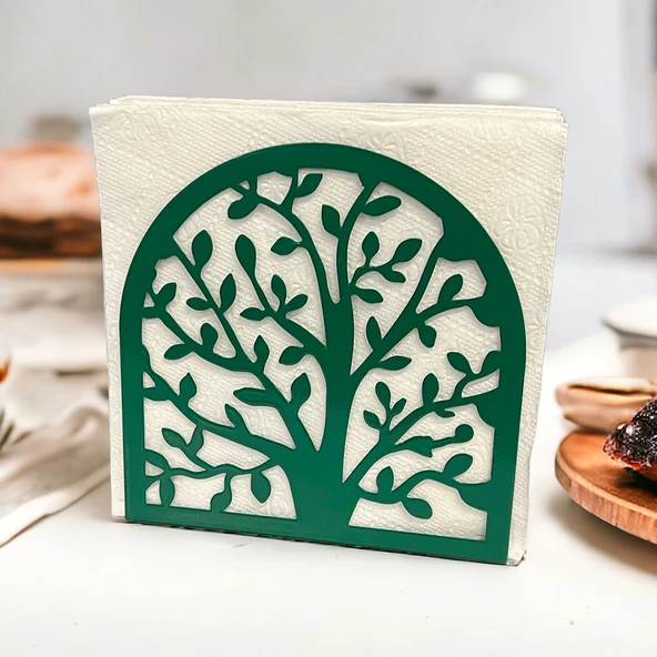 Hayat Ağacı Temalı Yeşil Metal Peçetelik - 7