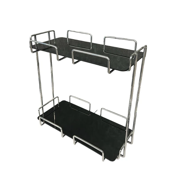 2 Katlı 28x14 Gümüş Banyo ve Kozmetik Düzenleyici - Çift Katlı Sunum ve Servis Tepsisi - 4