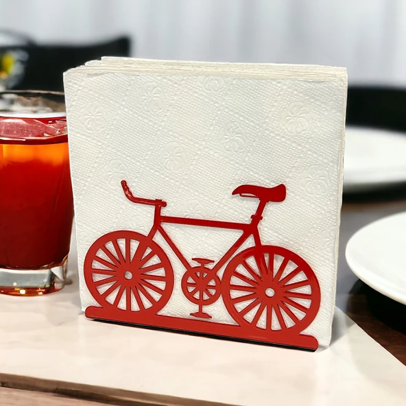 Bisiklet Temalı Kırmızı Metal Peçetelik - 5