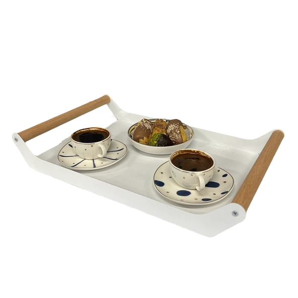 AHŞAP SAPLI 40X25 DEKORATİF METAL TEPSİ BEYAZ, SUNUM, DEKORATİF TEPSİ - 5