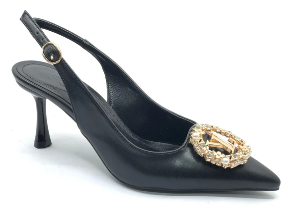 Feles Taşlı Toka Detaylı Arkası Açık Stiletto Kadın Topuklu Ayakkabı - 8