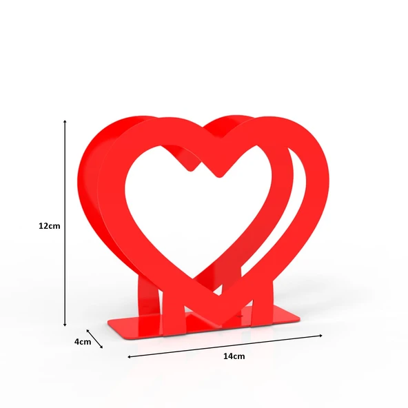 Kalp Temalı Kırmızı Metal Peçetelik - 6