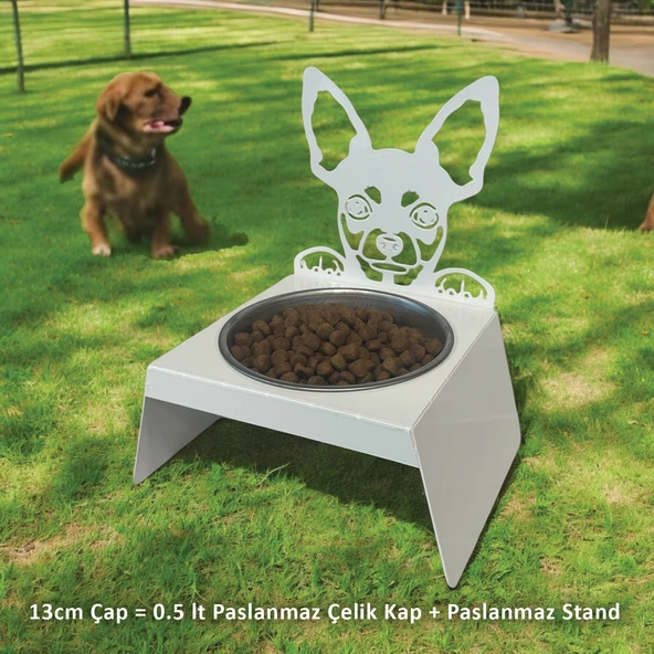 Sevimli Köpek Tasarımlı, Ergonomik Beyaz Kedi ve Köpek Mama ve Su Kabı Tekli Small Model – Paslanmaz Çelik, Dayanıklı Malzeme - 2