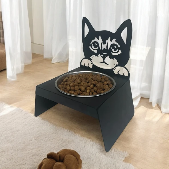 Sevimli Kedi Tasarımlı, Ergonomik Siyah Kedi ve Köpek Mama ve Su Kabı Tekli Small Model – Paslanmaz Çelik, Dayanıklı Malzeme - 4