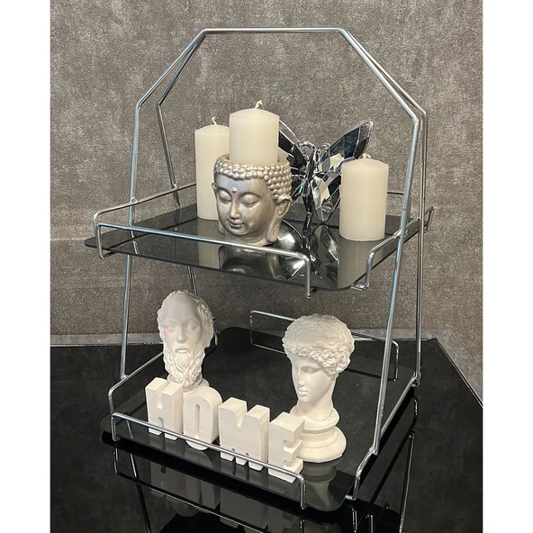 2 Katlı Üçgen Siyah Metal Banyo, Mutfak, Makyaj Organizatörü - Model 3 - 8