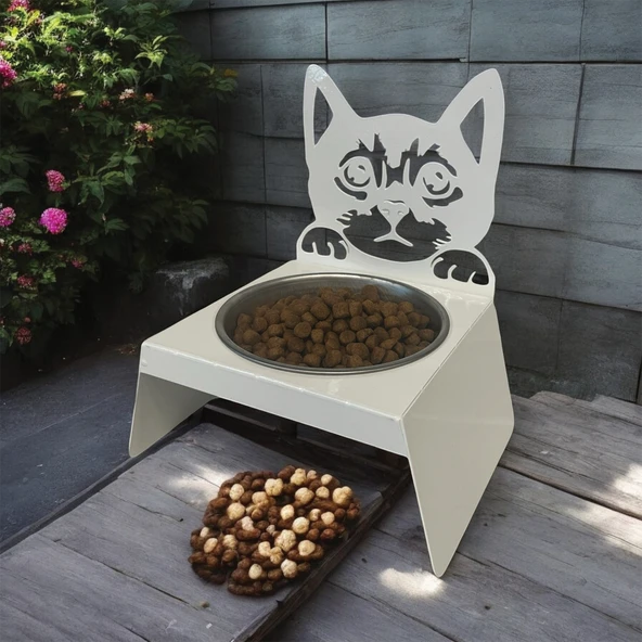 Sevimli Kedi Tasarımlı, Ergonomik Beyaz Kedi ve Köpek Mama ve Su Kabı Tekli Small Model – Paslanmaz Çelik, Dayanıklı Malzeme - Resim 8