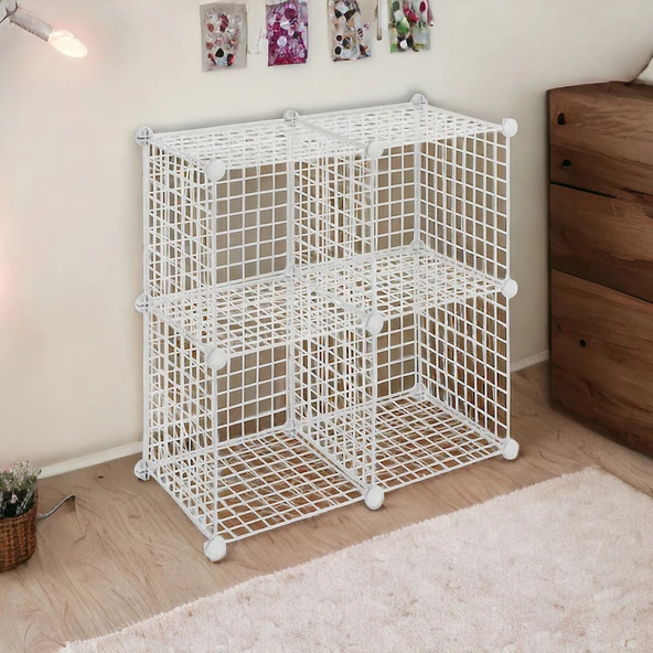 4 Bölmeli Tel Küp Çok Amaçlı Organizer Raf Beyaz 33cm Mutfak, Oyuncak, Kiler, Depolama Rafı - 5