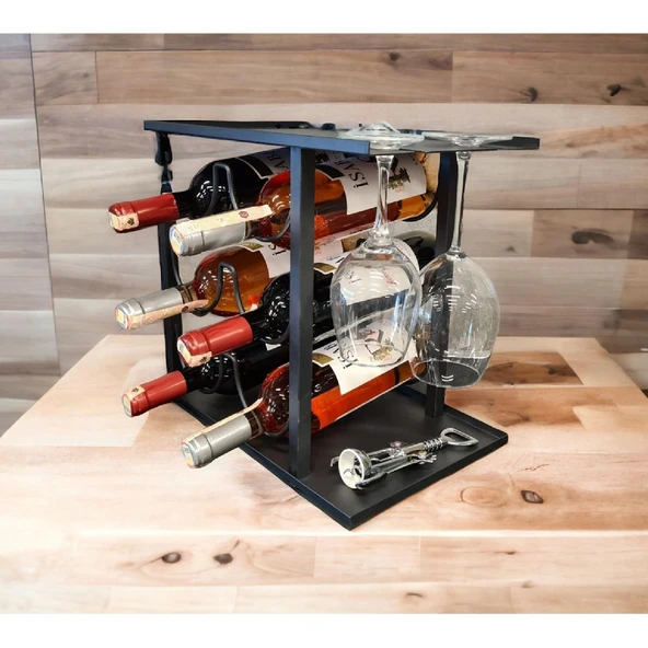 Modern 6 Bölmeli Şarap Standı Model-1 Siyah - 2