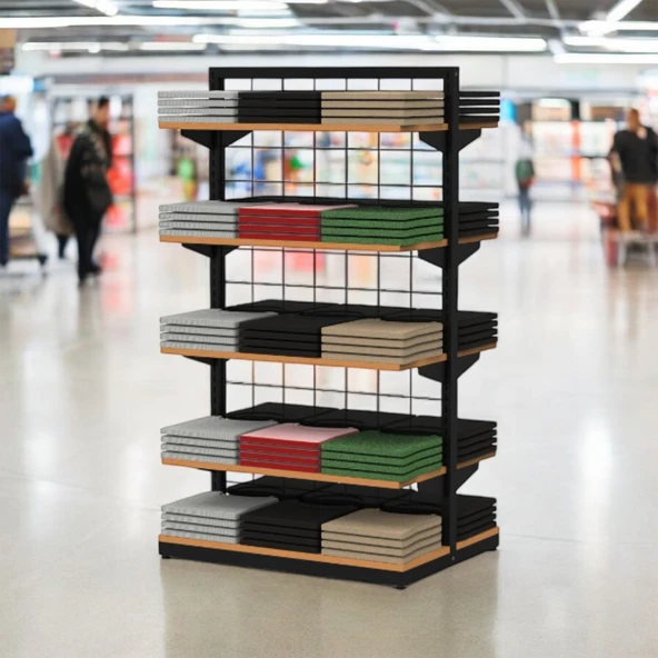 80X60 Çift Taraflı Metal Siyah Stand Bambu Raflı - 5