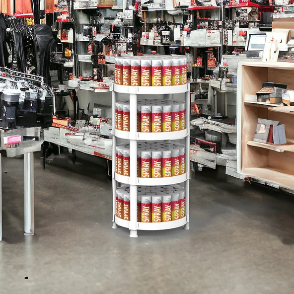 4 Raflı Oval Standlı Beyaz Sprey ve Aerosol Teşhiri - 8