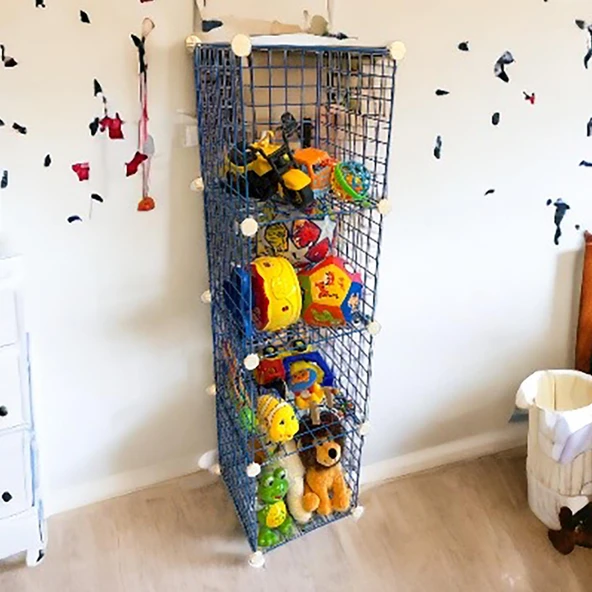 4 Bölmeli Tel Küp Çok Amaçlı Organizer Raf Mavi 33cm Mutfak, Oyuncak, Kiler, Depolama Rafı - 5