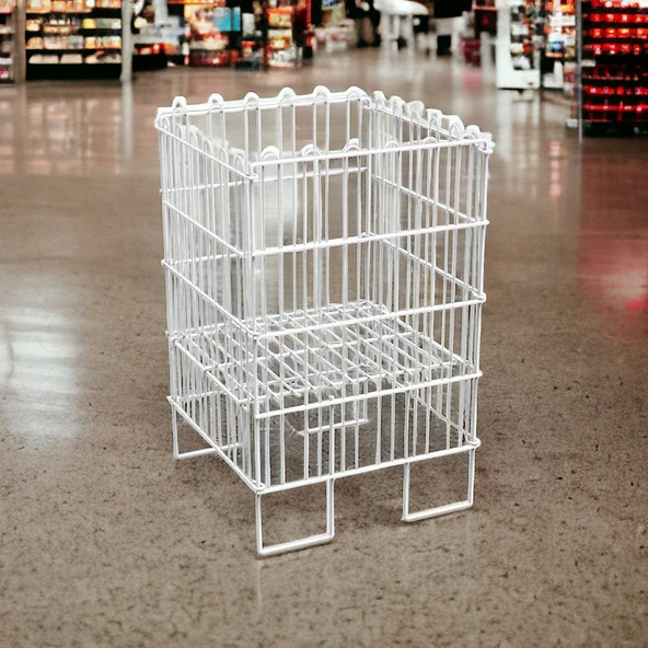 Ergonomik Tasarım 40x40 Katlanır Tel Havuz Sepeti Beyaz – Market, Avm, ve Bakkal İçin İdeal Ürün Teşhir Standı